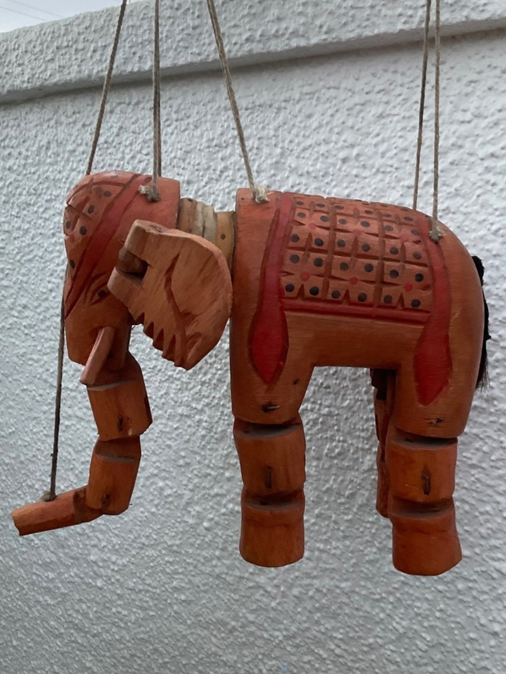 VTG Handmade Wooden Marionette Elephant